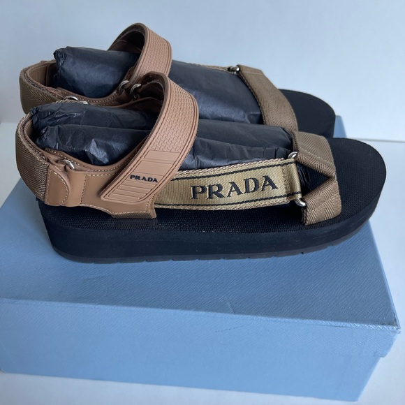 Authentic Prada Nude Tan Velcro Sandals 39 9 - Picture 2 of 6